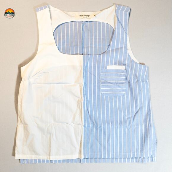 Nice Things Paloma S. Cropped Tank Top White Blue Striped Cotton Women's Size 6 - Picture 1 of 8